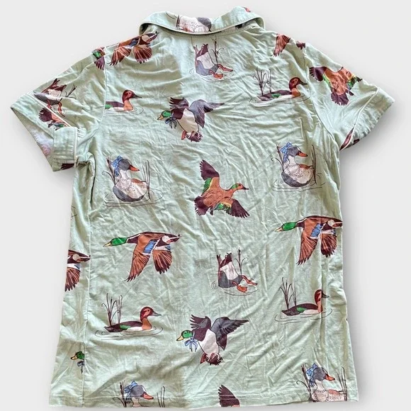 In My Sundays Fancy Fowl Pajama Set Women's Small Duck Sleepwear Green Button Up - Picture 6 of 11